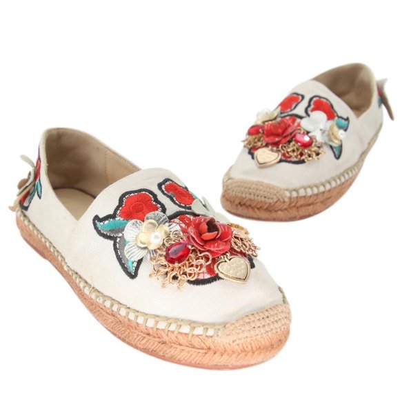 Dolce&Gabbana Pearl Espadrille 39 Floral Embellished Fabric Flats DG-0525N-0218 - Picture 2 of 13